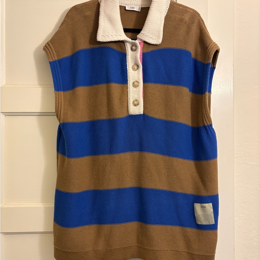 Women’s Blue and Brown Striped Sweater Vest